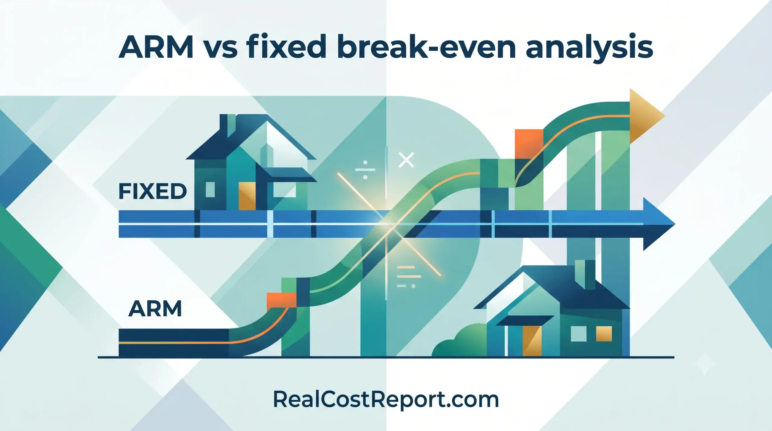Geometric vector illustration comparing stable and curving cost paths for mortgage break-even analysis.