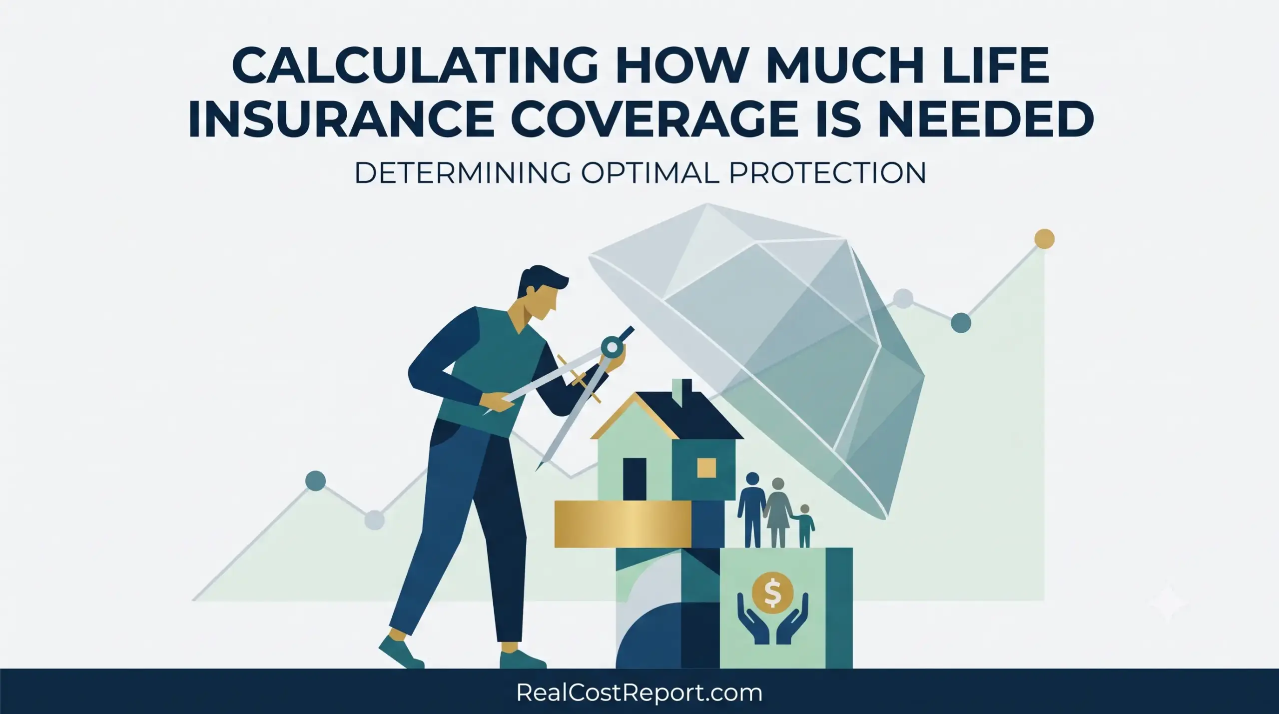 A flat design vector illustration of a man using a compass tool to calculate risk for a house and family.