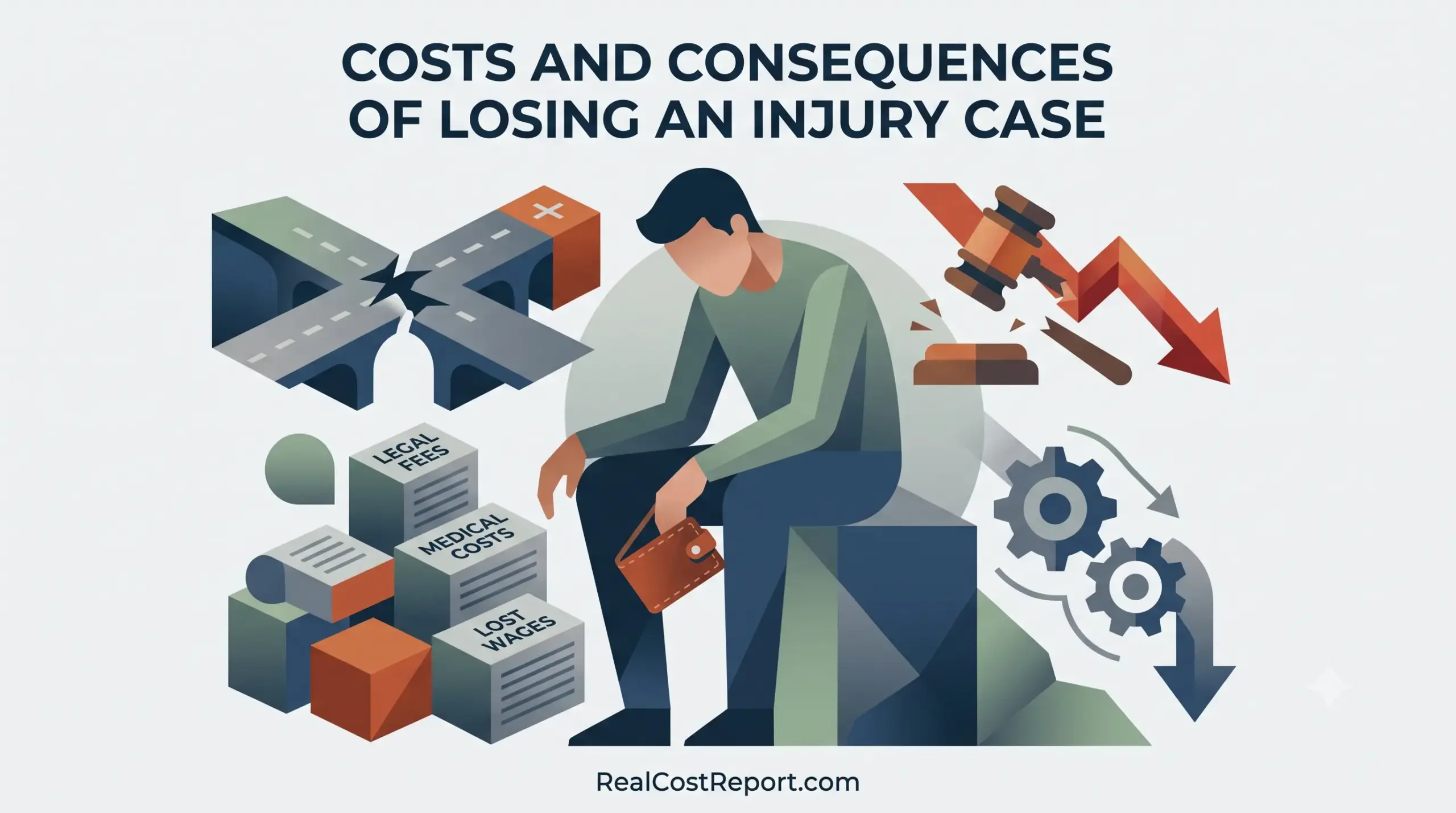 A vector illustration with a headline and a distressed man, representing legal and financial burdens.