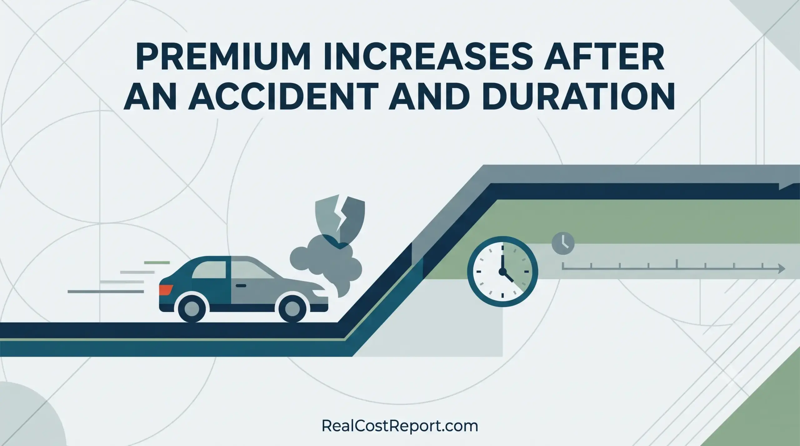 A geometric vector illustration showing a car driving into a rising cost arrow marked by clocks and timelines.
