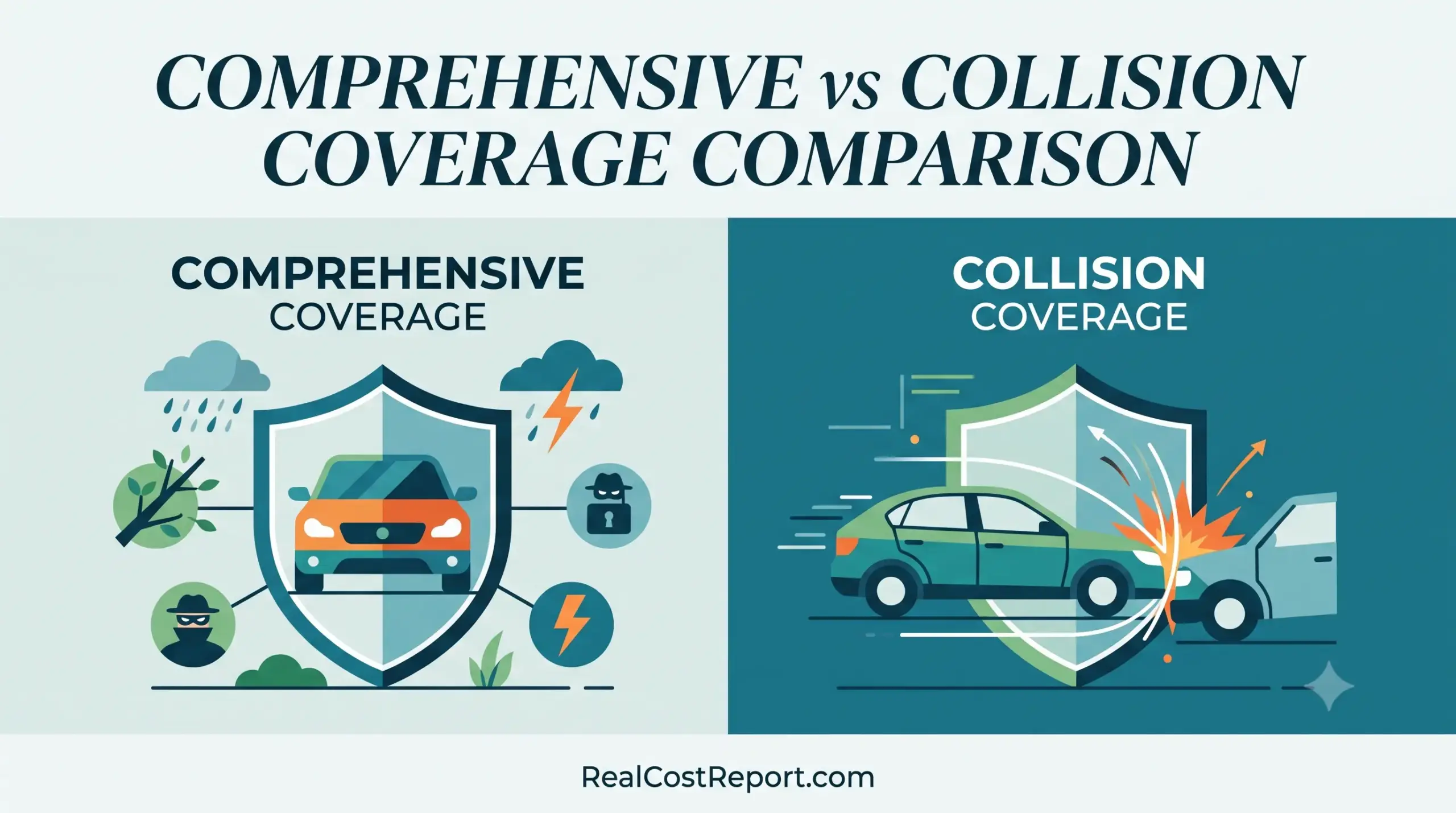 A geometric illustration comparing comprehensive and collision car insurance coverage.