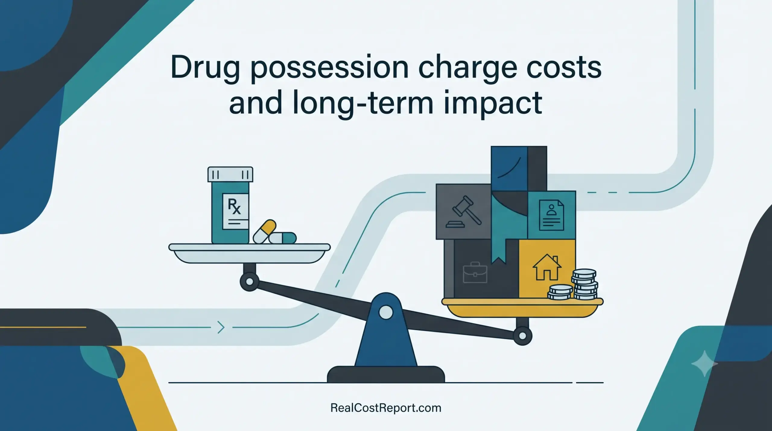 A flat vector illustration showing medication and a scale tipped by icons representing legal and life consequences.