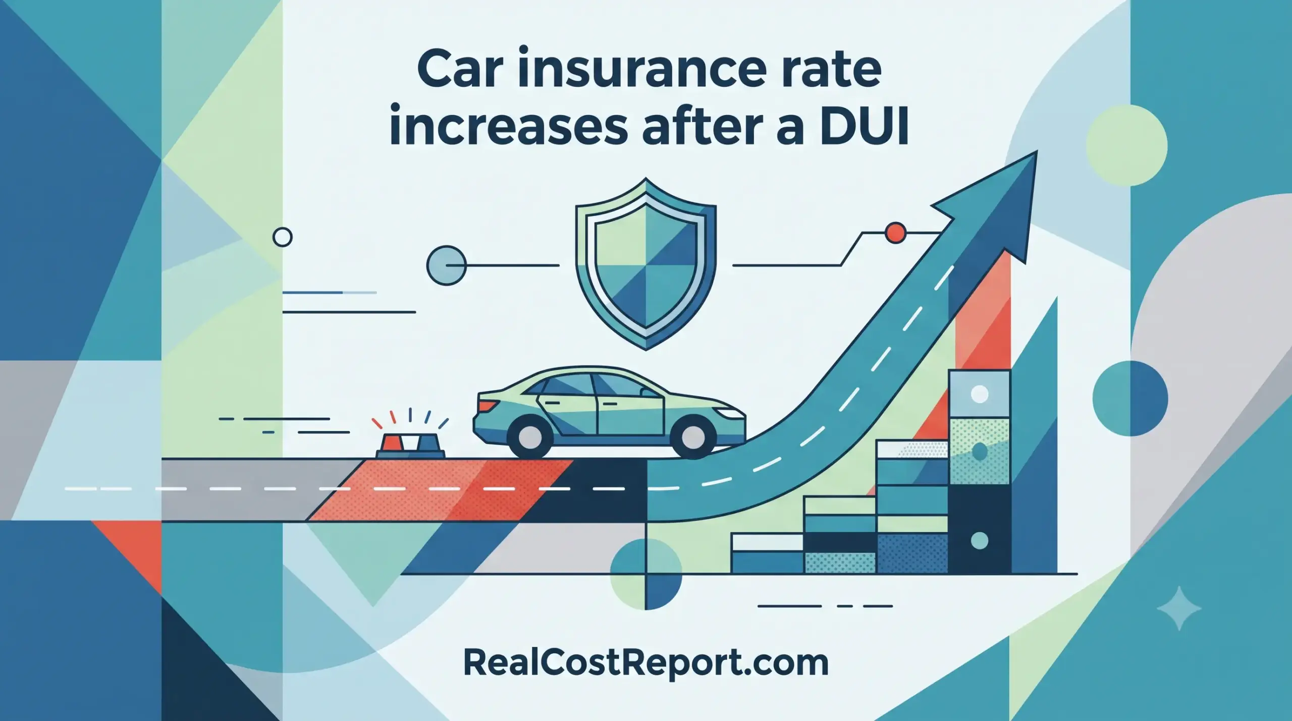 Geometric vector illustration of a car and a rising graph representing insurance rate increases following a DUI incident.