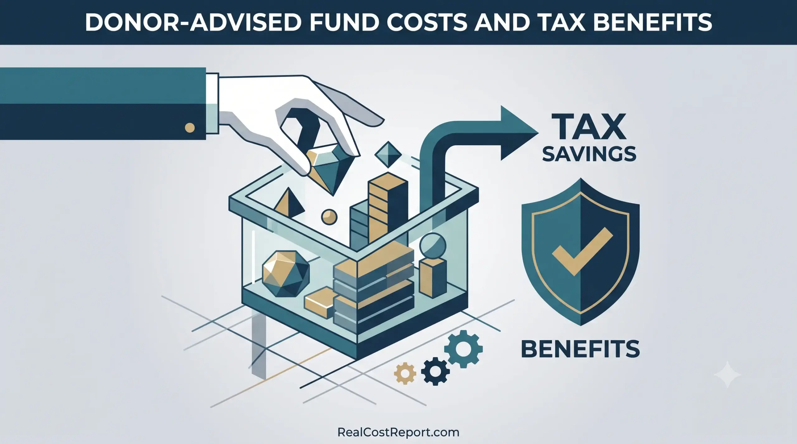 Geometric vector illustration of a hand depositing assets into a structured fund, creating tax savings and benefits.