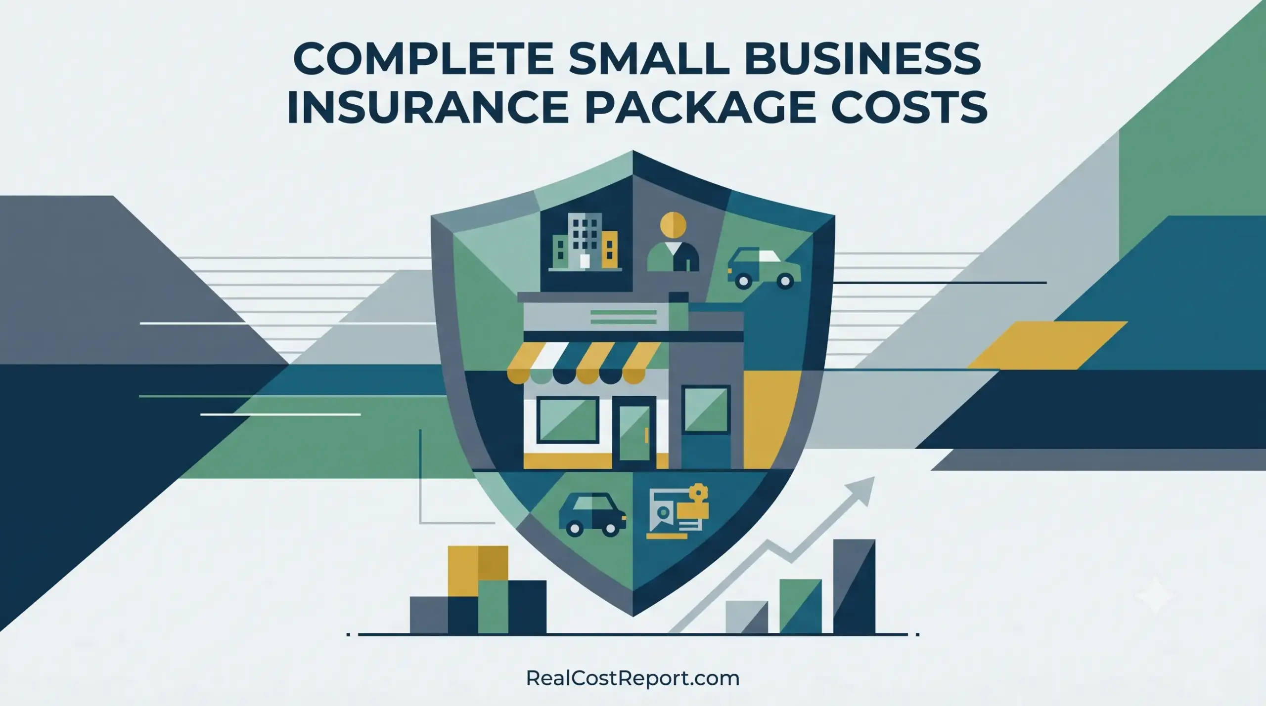 Geometric vector illustration for a small business insurance cost report.