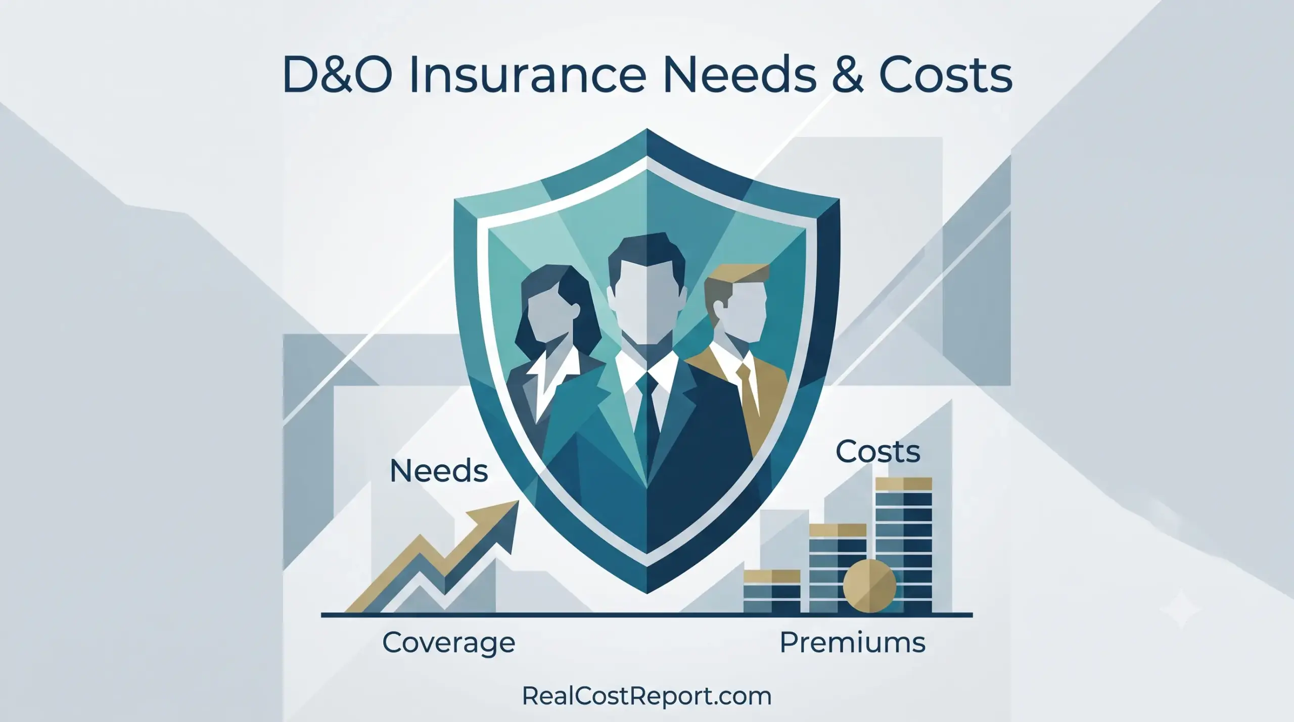 Minimalist geometric illustration of business executives inside a protective shield alongside abstract cost analysis elements.