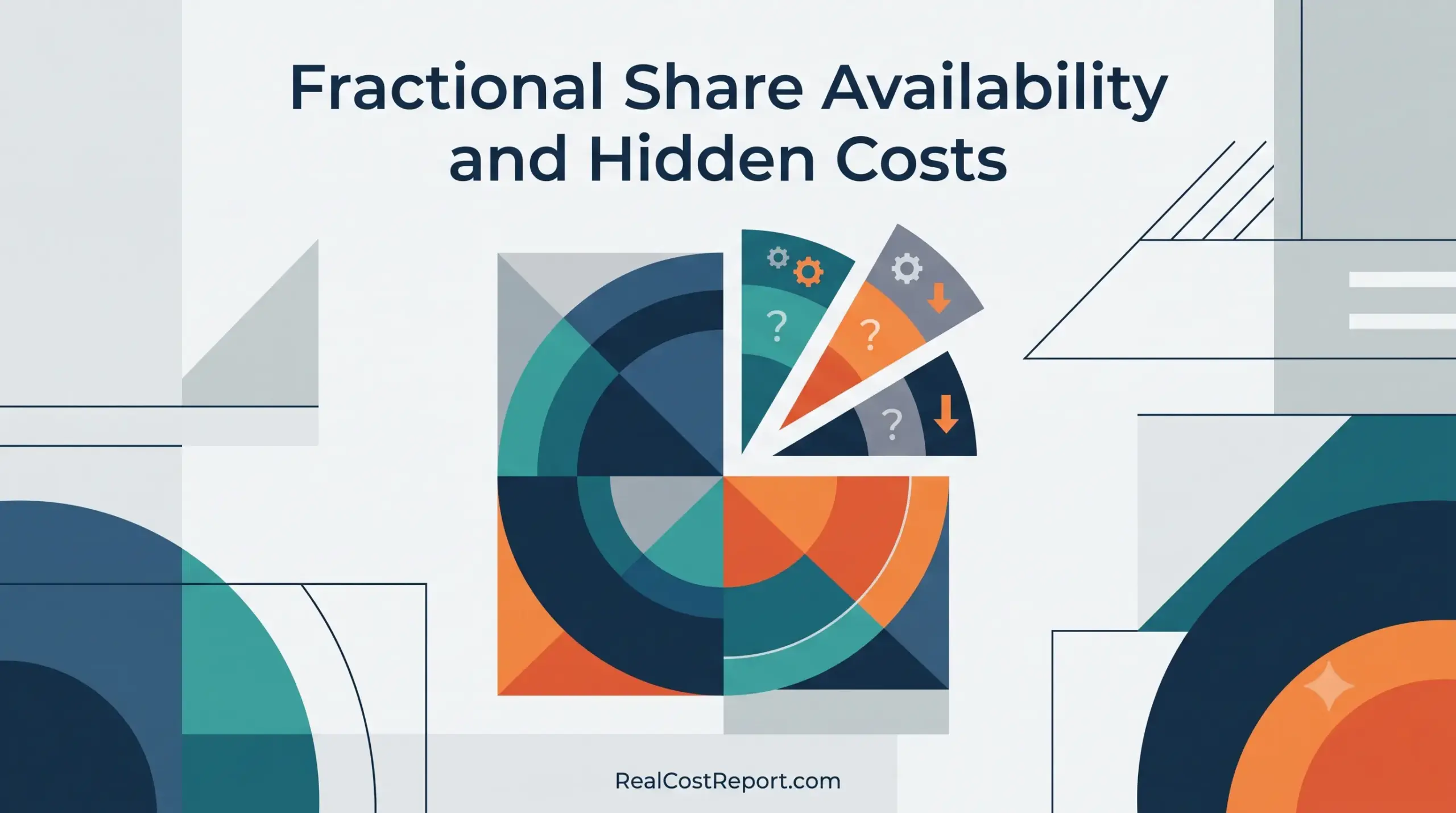 A geometric vector illustration for RealCostReport.com shows a pie chart divided into segments, symbolizing fractional shares and cost analysis.