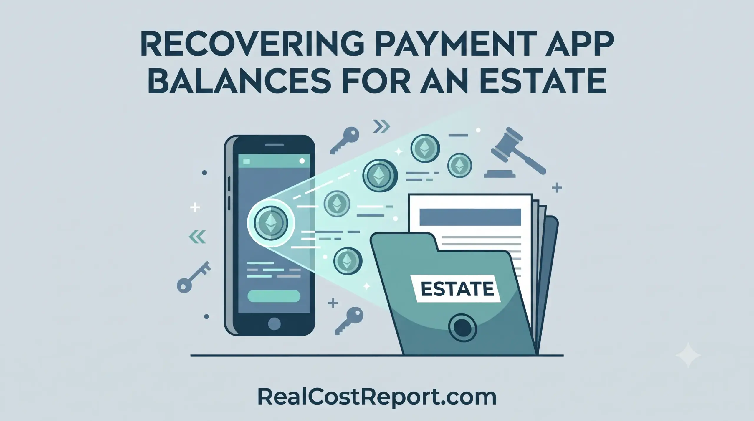 Geometric vector illustration showing funds being retrieved from a payment app for an estate.